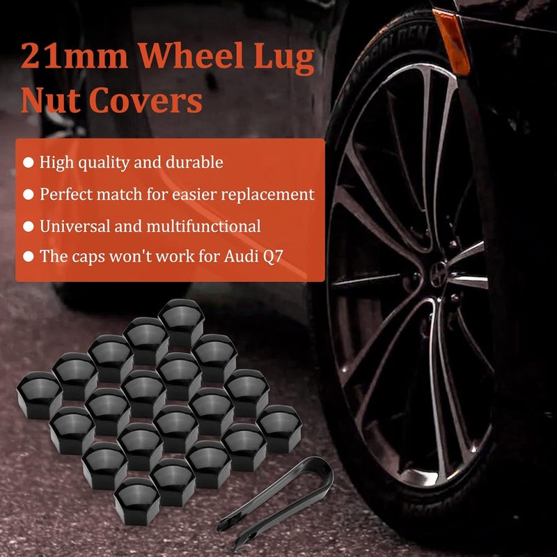 AOIT 20PCS Lug Nut Covers - 4/5'' Wheel Nut Bolt Cover Caps, 21mm Hexagonal Nut Covers with Removal Tool, Wheel Bolt Dust Caps Compatible with Audi, Auto Rims Nut Exterior Protection, Black - Image 3
